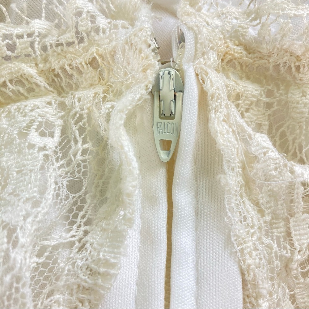 Vintage Pleated Lace Maxi Gown Dress White Cream Empire Waist Cape (Size XS/S) - Picture 8 of 16